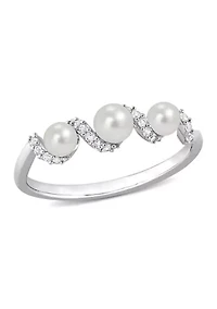 Lab Created Cultured Freshwater Pearl and 1/4 CT TGW White Sapphire Swirl Ring Sterling Silver