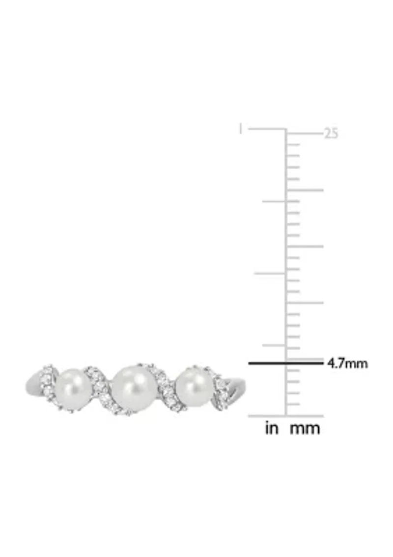 Lab Created Cultured Freshwater Pearl and 1/4 CT TGW White Sapphire Swirl Ring Sterling Silver