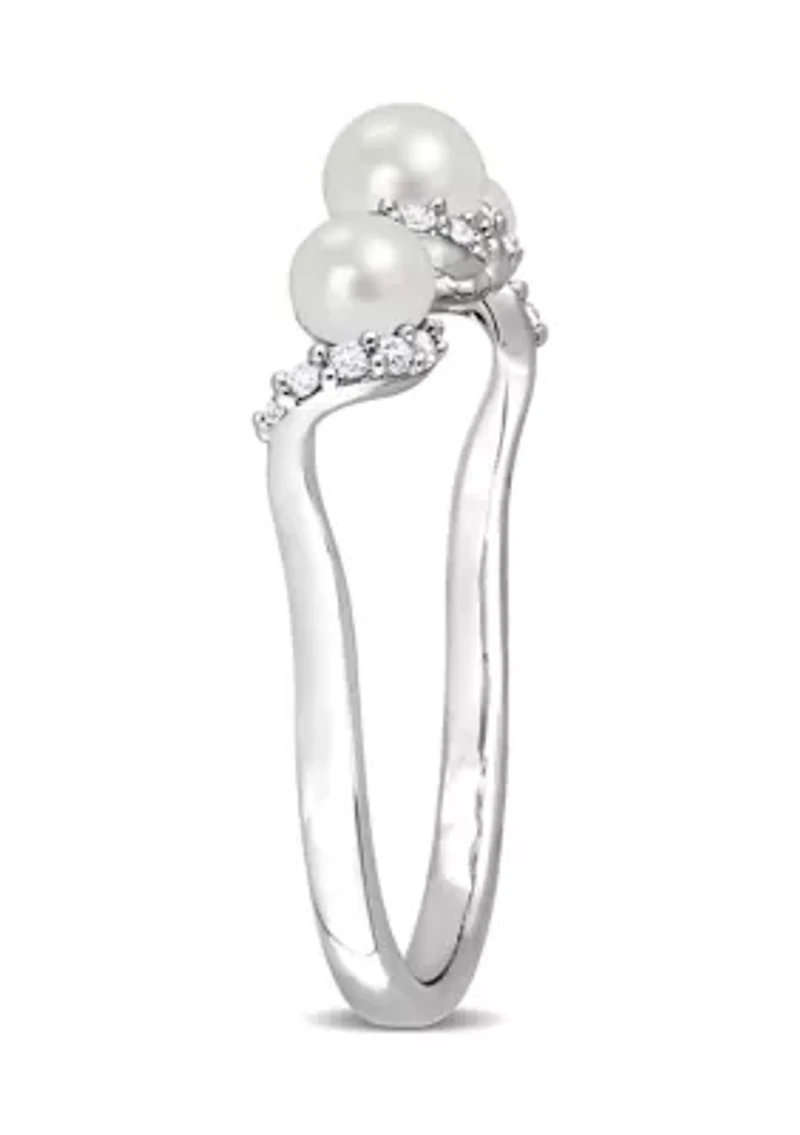 Lab Created Cultured Freshwater Pearl and 1/4 CT TGW White Sapphire Swirl Ring Sterling Silver