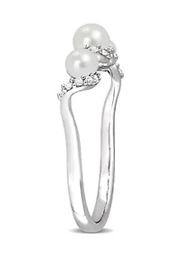 Lab Created Cultured Freshwater Pearl and 1/4 CT TGW White Sapphire Swirl Ring Sterling Silver
