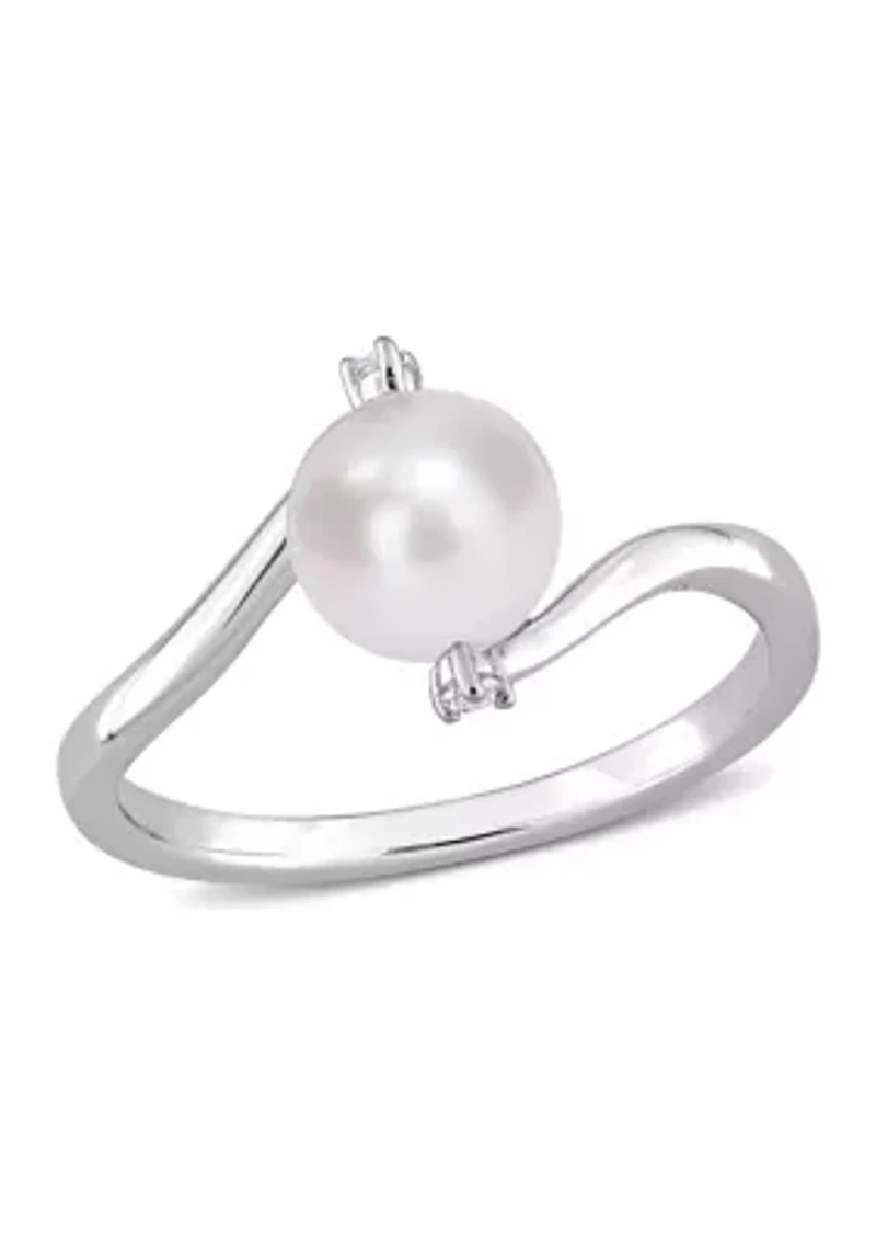 Lab Created 7-7.5mm Freshwater Cultured Pearl and White Sapphire Bypass Ring Sterling Silver