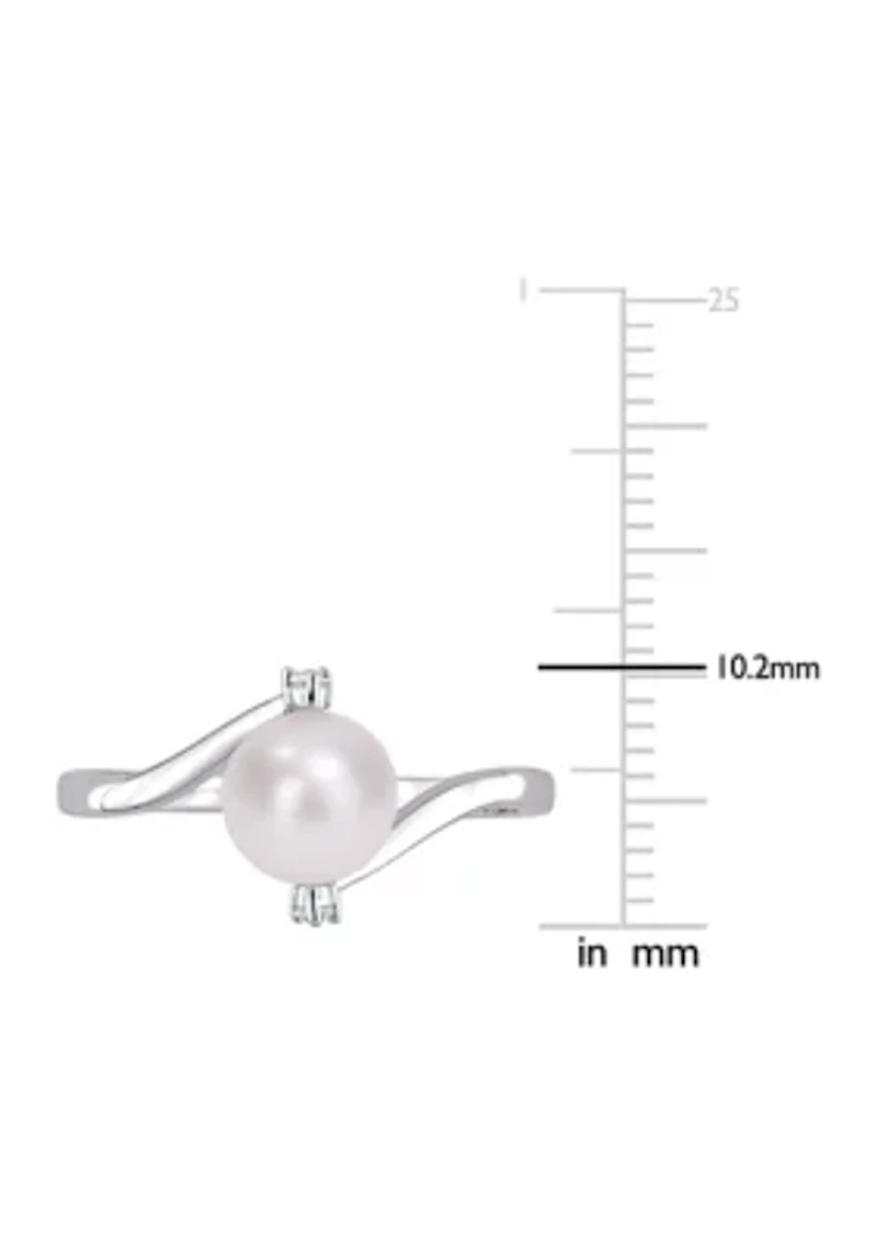 Lab Created 7-7.5mm Freshwater Cultured Pearl and White Sapphire Bypass Ring Sterling Silver