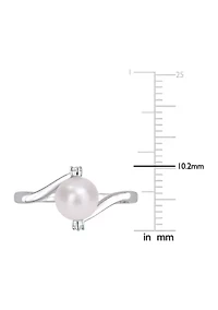 Lab Created 7-7.5mm Freshwater Cultured Pearl and White Sapphire Bypass Ring Sterling Silver