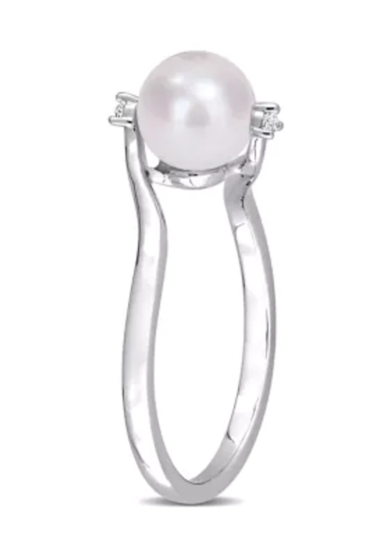 Lab Created 7-7.5mm Freshwater Cultured Pearl and White Sapphire Bypass Ring Sterling Silver