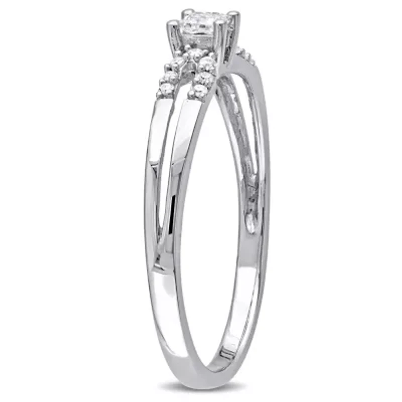 1/6 CT TW Princess Cut Diamond Engagement Ring 10k White Gold
