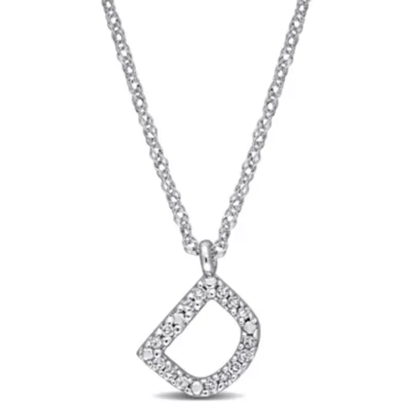 Diamond Accent Initial Pendant with Chain 14K White Gold