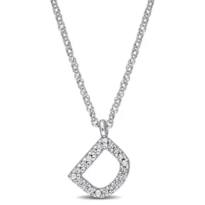 Diamond Accent Initial Pendant with Chain 14K White Gold