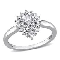 1/2 ct. t.w. Pear and Round Diamond Graduated Halo Engagement Ring 14K White Gold