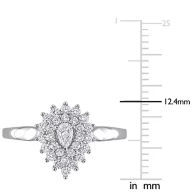 1/2 ct. t.w. Pear and Round Diamond Graduated Halo Engagement Ring 14K White Gold