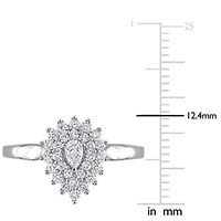 1/2 ct. t.w. Pear and Round Diamond Graduated Halo Engagement Ring 14K White Gold