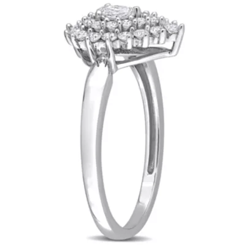 1/2 ct. t.w. Pear and Round Diamond Graduated Halo Engagement Ring 14K White Gold