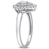 1/2 ct. t.w. Pear and Round Diamond Graduated Halo Engagement Ring 14K White Gold