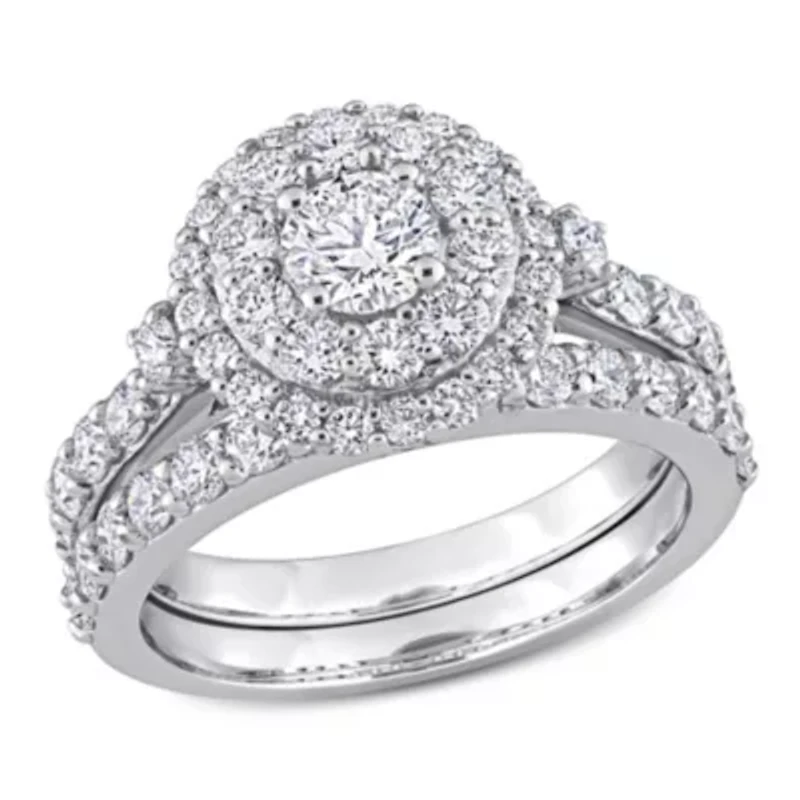 1.75 ct. t.g.w. Lab Created Diamond Double Halo Bridal Set Ring 14K White Gold