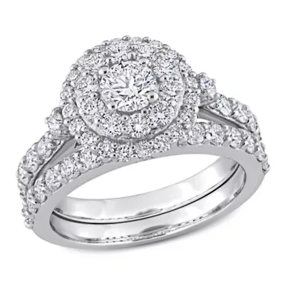1.75 ct. t.g.w. Lab Created Diamond Double Halo Bridal Set Ring 14K White Gold