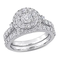 1.75 ct. t.g.w. Lab Created Diamond Double Halo Bridal Set Ring 14K White Gold