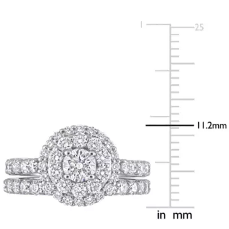 1.75 ct. t.g.w. Lab Created Diamond Double Halo Bridal Set Ring 14K White Gold