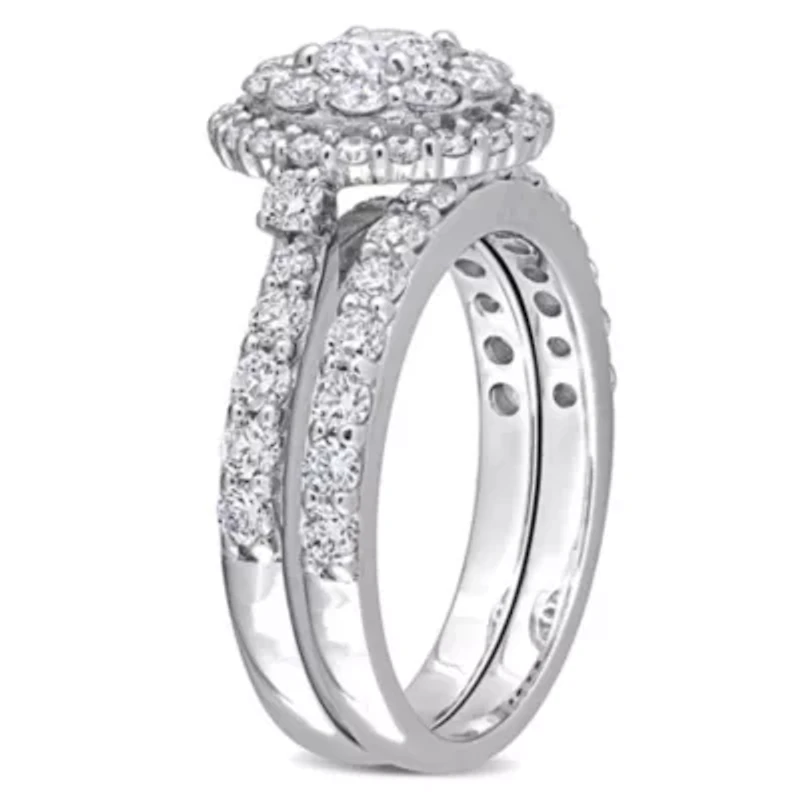 1.75 ct. t.g.w. Lab Created Diamond Double Halo Bridal Set Ring 14K White Gold