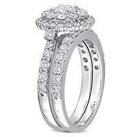 1.75 ct. t.g.w. Lab Created Diamond Double Halo Bridal Set Ring 14K White Gold