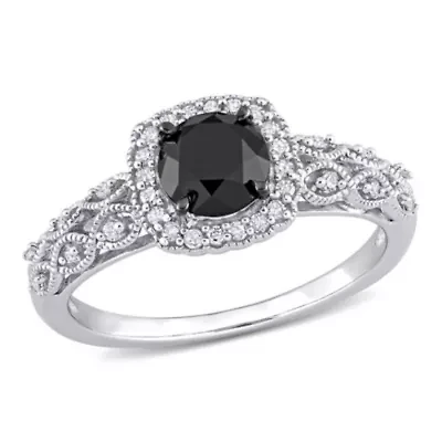 3/4 ct. t.w. Black and White Diamond Vintage Engagement Ring 10K Gold