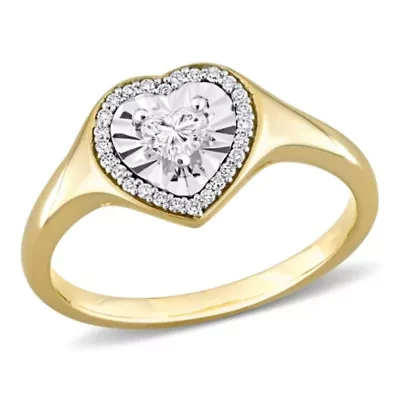 1/4 ct. t.w. Heart & Round Shape Diamond Halo Engagement Ring 14K Yellow Gold