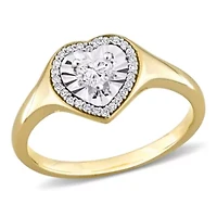 1/4 ct. t.w. Heart & Round Shape Diamond Halo Engagement Ring 14K Yellow Gold
