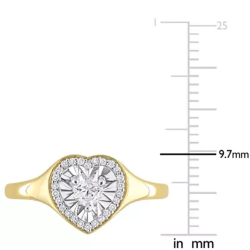 1/4 ct. t.w. Heart & Round Shape Diamond Halo Engagement Ring 14K Yellow Gold