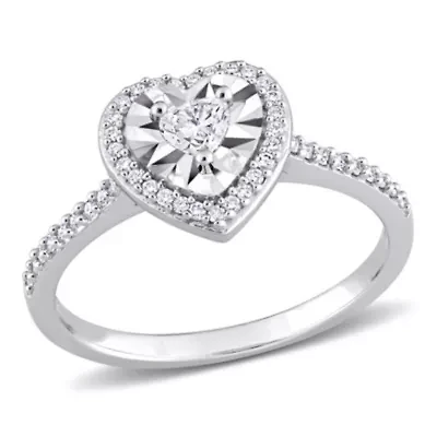 1/3 ct. t.w. Heart & Round Shape Diamond Halo Engagement Ring 14K White Gold