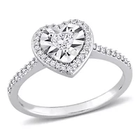 1/3 ct. t.w. Heart & Round Shape Diamond Halo Engagement Ring 14K White Gold