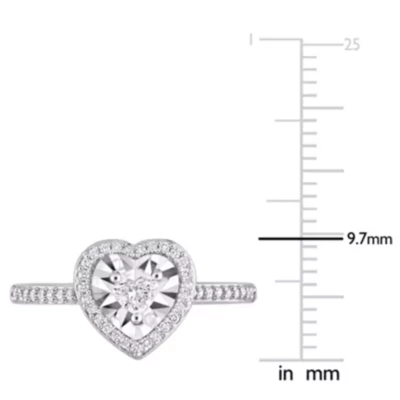 1/3 ct. t.w. Heart & Round Shape Diamond Halo Engagement Ring 14K White Gold