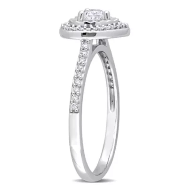 1/3 ct. t.w. Heart & Round Shape Diamond Halo Engagement Ring 14K White Gold