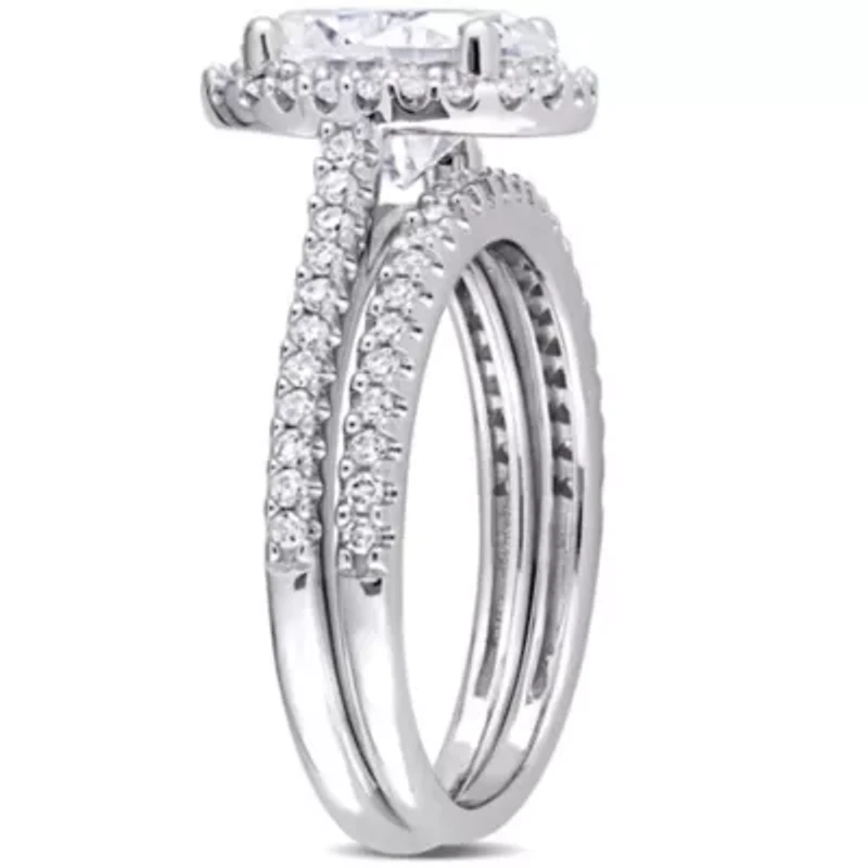 Lab Created 2 CT DEW Oval-Cut Moissanite and 1/3 TW Diamond Bridal Set 14k White Gold