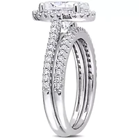 Lab Created 2 CT DEW Oval-Cut Moissanite and 1/3 TW Diamond Bridal Set 14k White Gold