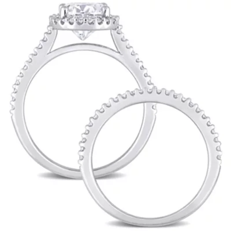 Lab Created 2 CT DEW Oval-Cut Moissanite and 1/3 TW Diamond Bridal Set 14k White Gold