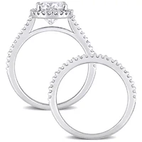 Lab Created 2 CT DEW Oval-Cut Moissanite and 1/3 TW Diamond Bridal Set 14k White Gold