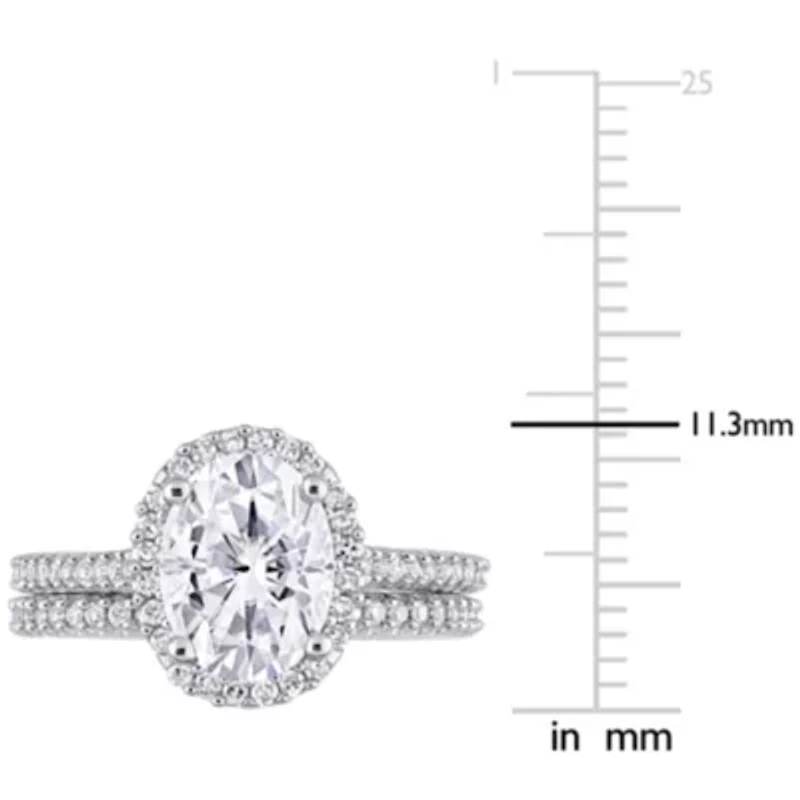 Lab Created 2 CT DEW Oval-Cut Moissanite and 1/3 TW Diamond Bridal Set 14k White Gold