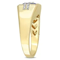 Lab Created Square Blue Sapphire and Diamond Accent Men's Ring 10k Yellow Gold