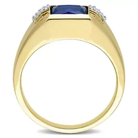 Lab Created Square Blue Sapphire and Diamond Accent Men's Ring 10k Yellow Gold