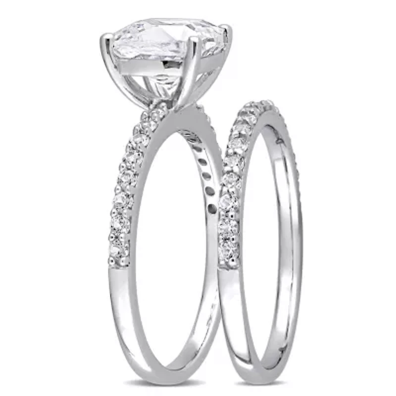 Lab Created Cushion Cut White Sapphire Engagement Ring and Matching Eternity 2pc Set 10K Gold