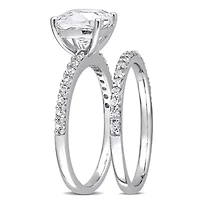 Lab Created Cushion Cut White Sapphire Engagement Ring and Matching Eternity 2pc Set 10K Gold