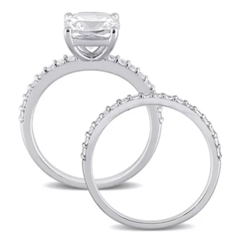 Lab Created Cushion Cut White Sapphire Engagement Ring and Matching Eternity 2pc Set 10K Gold