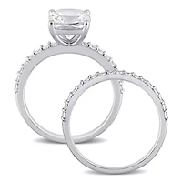 Lab Created Cushion Cut White Sapphire Engagement Ring and Matching Eternity 2pc Set 10K Gold