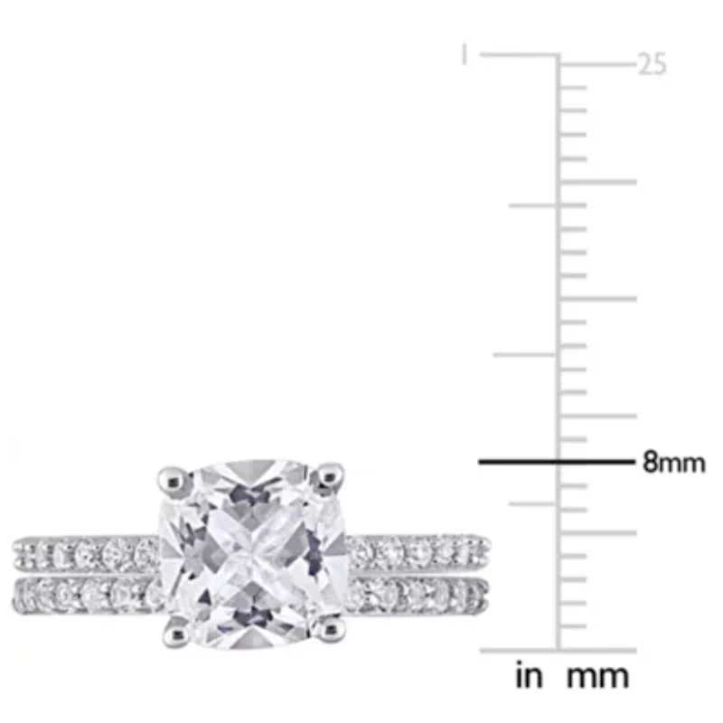 Lab Created Cushion Cut White Sapphire Engagement Ring and Matching Eternity 2pc Set 10K Gold