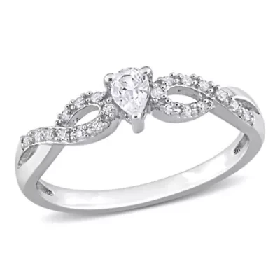 Lab Created Heart Shape White Sapphire and 1/10 CT TW Diamond Infinity Engagement Ring Sterling Silver