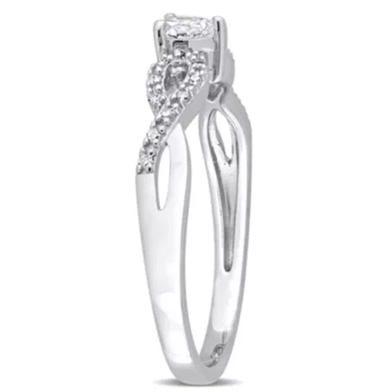 Lab Created Heart Shape White Sapphire and 1/10 CT TW Diamond Infinity Engagement Ring Sterling Silver