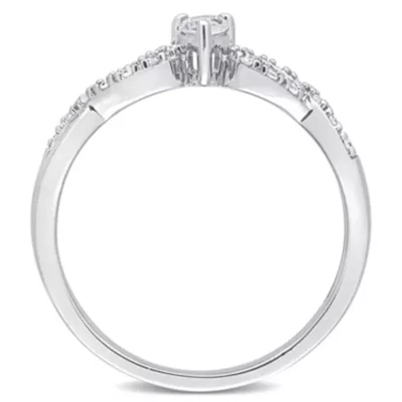 Lab Created Heart Shape White Sapphire and 1/10 CT TW Diamond Infinity Engagement Ring Sterling Silver