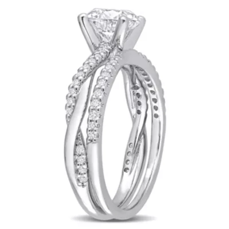 Lab Created Moissanite Crossover Engagement Ring Sterling Silver