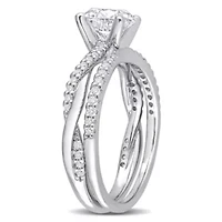 Lab Created Moissanite Crossover Engagement Ring Sterling Silver