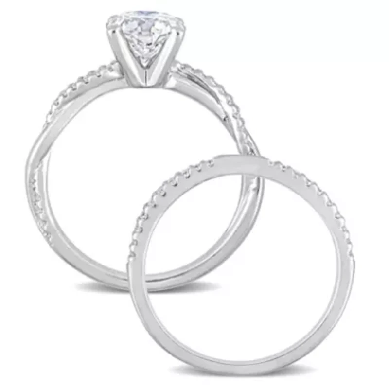 Lab Created Moissanite Crossover Engagement Ring Sterling Silver
