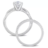 Lab Created Moissanite Crossover Engagement Ring Sterling Silver