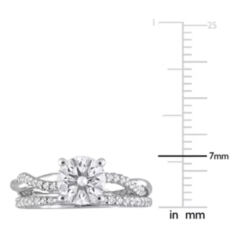 Lab Created Moissanite Crossover Engagement Ring Sterling Silver